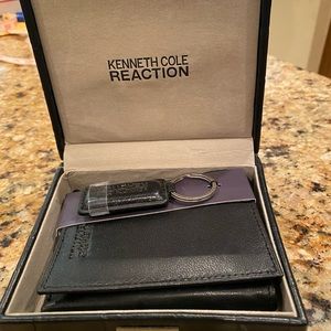 Brand new. Box is 5”x 4.5” Wallet 4”x3” smoke and pet free home. Great set